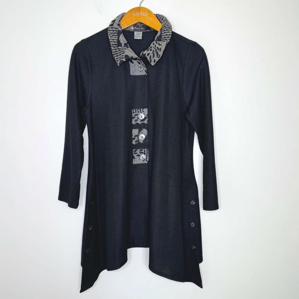Damee Waffle Knit‎ Button Front Trapeze Hem Jacket Small